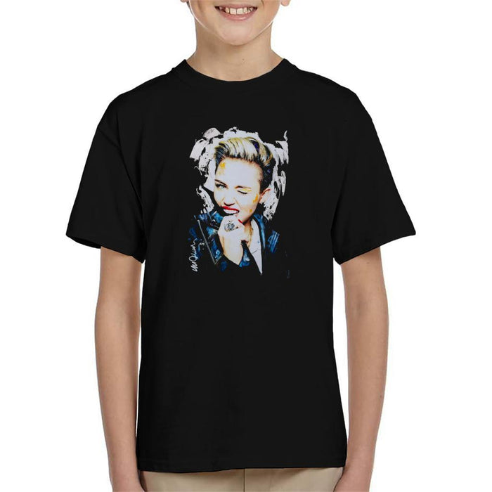 Sidney Maurer Original Portrait Of Miley Cyrus Biting Collar Kids T-Shirt - Kids Boys T-Shirt