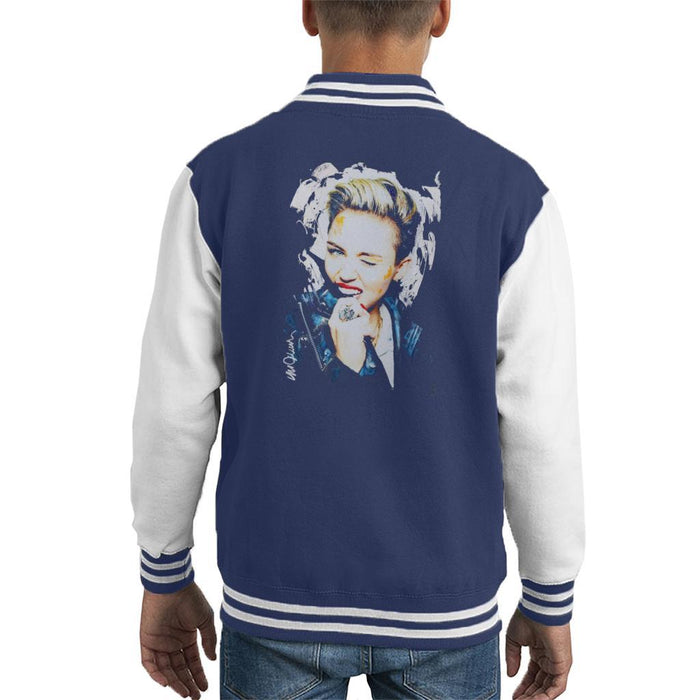 Sidney Maurer Original Portrait Of Miley Cyrus Biting Collar Kids Varsity Jacket - Kids Boys Varsity Jacket