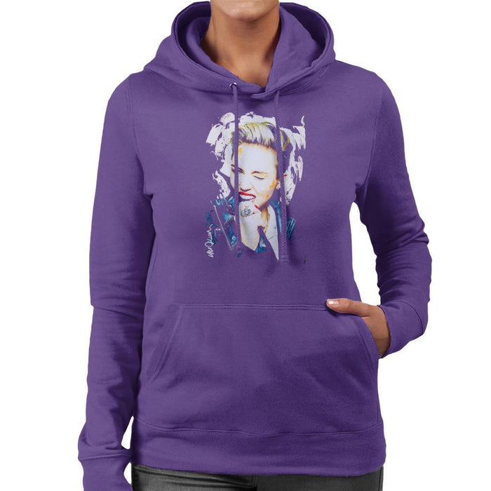 Sidney Maurer Original Portrait Of Miley Cyrus Biting Collar Womens Hooded Sweatshirt - Small / Purple - Womens Hooded Sweatshirt