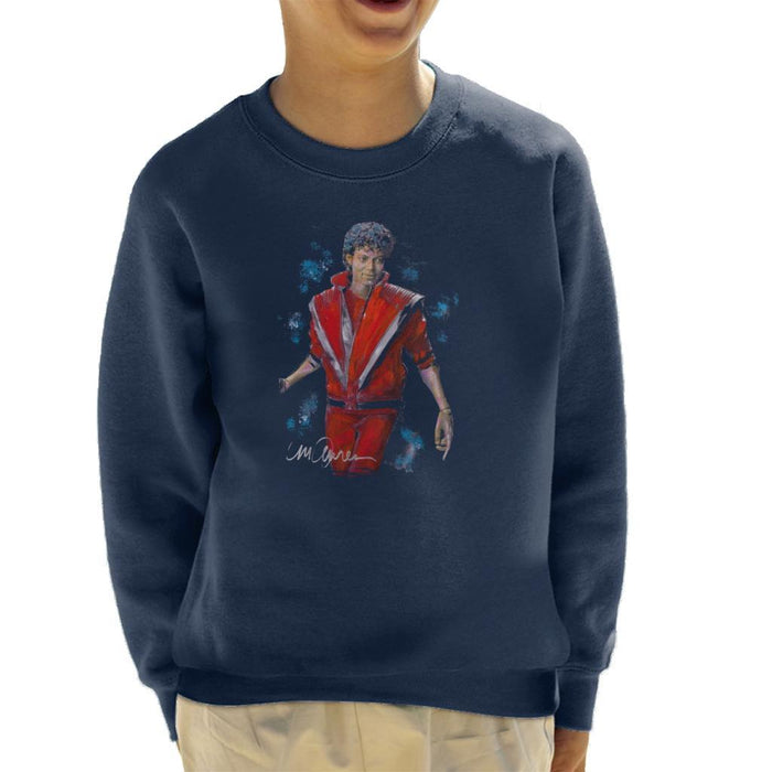 Sidney Maurer Original Portrait Of Michael Jackson Thriller Kids Sweatshirt - X-Small (3-4 yrs) / Navy Blue - Kids Boys Sweatshirt