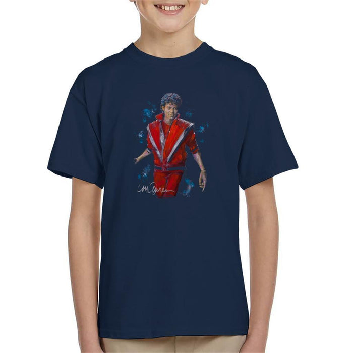 Sidney Maurer Original Portrait Of Michael Jackson Thriller Kids T-Shirt - X-Small (3-4 yrs) / Navy Blue - Kids Boys T-Shirt