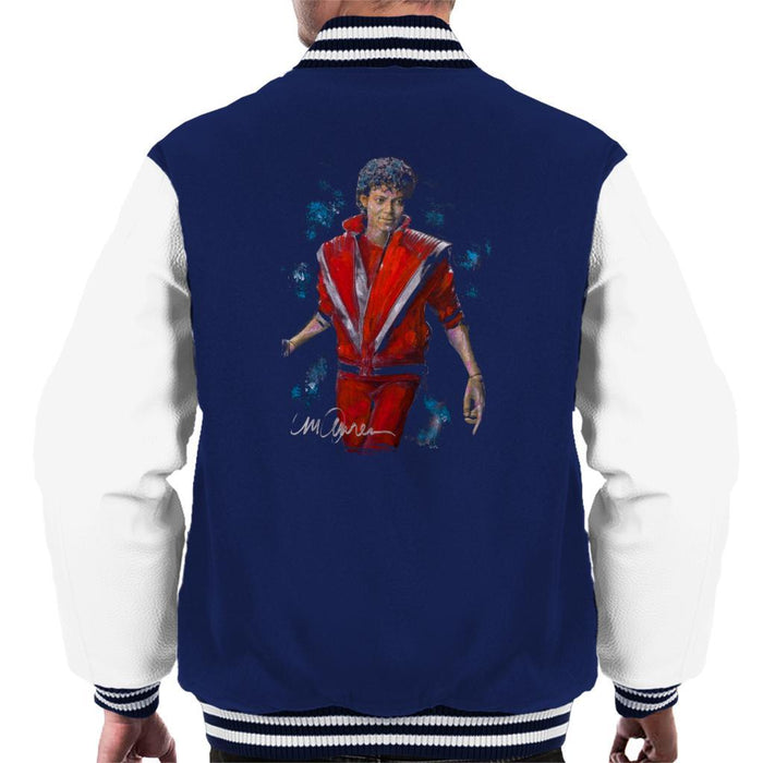 Sidney Maurer Original Portrait Of Michael Jackson Thriller Mens Varsity Jacket - Small / Navy/White - Mens Varsity Jacket