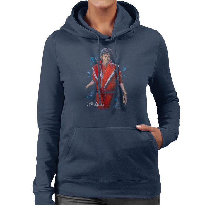 Sidney Maurer Original Portrait Of Michael Jackson Thriller Womens Hooded Sweatshirt - Small / Navy Blue - Womens Hooded Sweatshirt