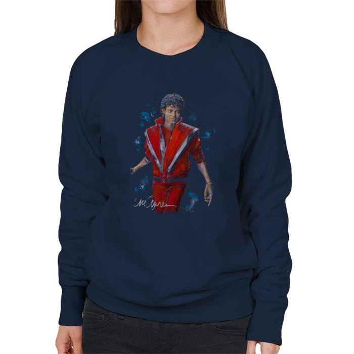 Sidney Maurer Original Portrait Of Michael Jackson Thriller Womens Sweatshirt - Small / Navy Blue - Womens Sweatshirt