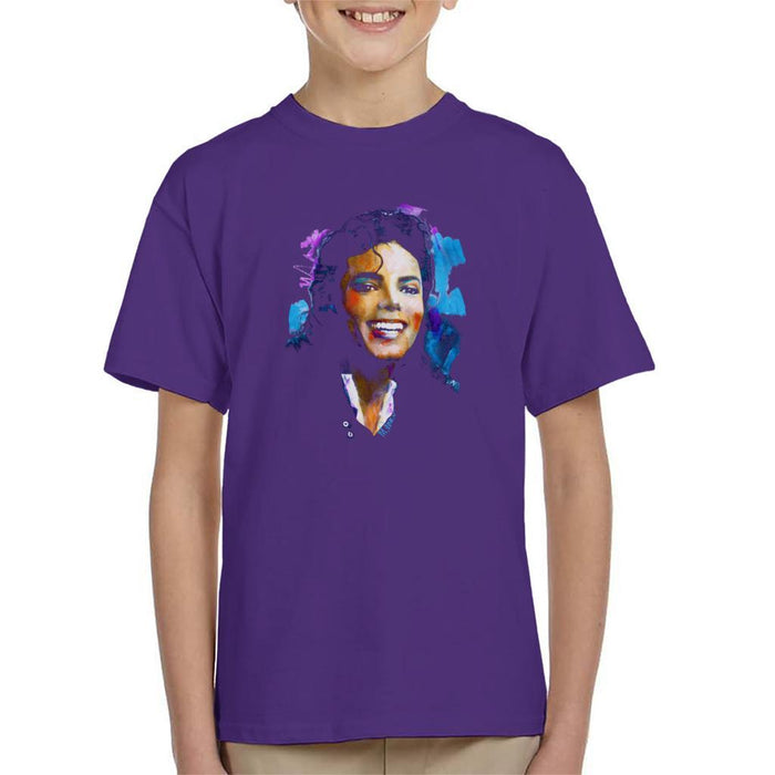 Sidney Maurer Original Portrait Of Michael Jackson Smile Kids T-Shirt - X-Small (3-4 yrs) / Purple - Kids Boys T-Shirt