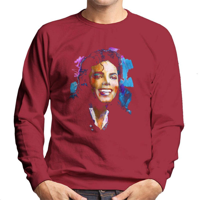 Sidney Maurer Original Portrait Of Michael Jackson Smile Mens Sweatshirt - Small / Cherry Red - Mens Sweatshirt