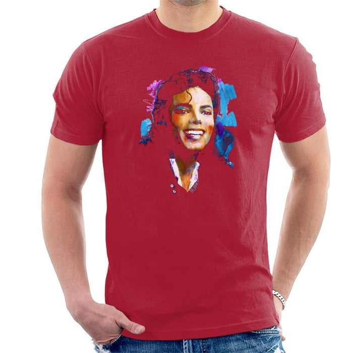Sidney Maurer Original Portrait Of Michael Jackson Smile Mens T-Shirt - Small / Cherry Red - Mens T-Shirt