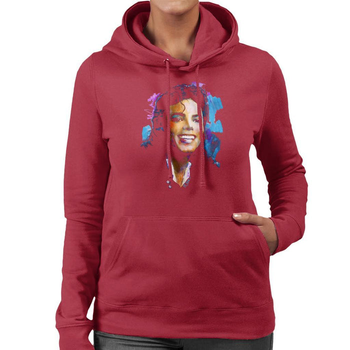 Sidney Maurer Original Portrait Of Michael Jackson Smile Womens Hooded Sweatshirt - Small / Cherry Red - Womens Hooded Sweatshirt