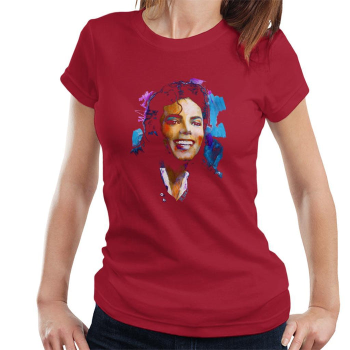 Sidney Maurer Original Portrait Of Michael Jackson Smile Womens T-Shirt - Small / Cherry Red - Womens T-Shirt
