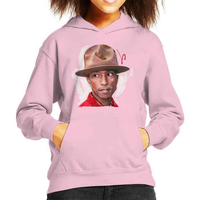 Sidney Maurer Original Portrait Of Pharrel Williams Hat Kids Hooded Sweatshirt - X-Small (3-4 yrs) / Light Pink - Kids Boys Hooded
