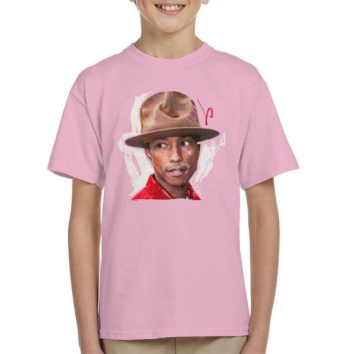 Sidney Maurer Original Portrait Of Pharrel Williams Hat Kids T-Shirt - X-Small (3-4 yrs) / Light Pink - Kids Boys T-Shirt