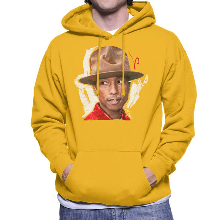 Sidney Maurer Original Portrait Of Pharrel Williams Hat Mens Hooded Sweatshirt - Small / Gold - Mens Hooded Sweatshirt