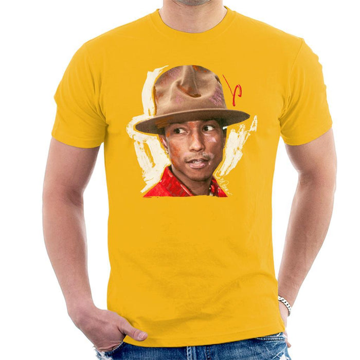 Sidney Maurer Original Portrait Of Pharrel Williams Hat Mens T-Shirt - Small / Gold - Mens T-Shirt
