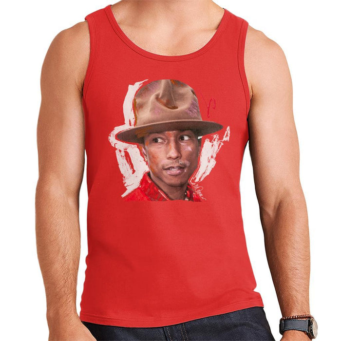 Sidney Maurer Original Portrait Of Pharrel Williams Hat Mens Vest - Small / Red - Mens Vest