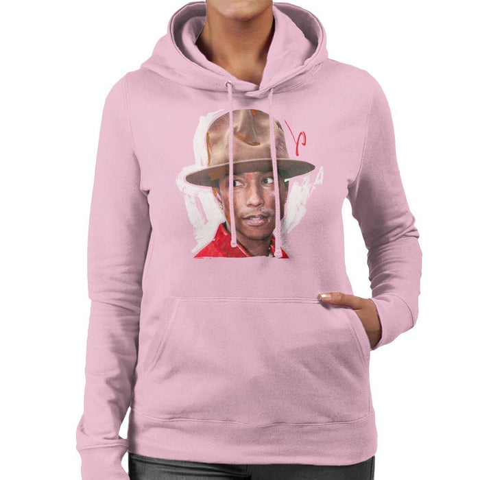 Sidney Maurer Original Portrait Of Pharrel Williams Hat Womens Hooded Sweatshirt - Small / Light Pink - Womens Hooded Sweatshirt
