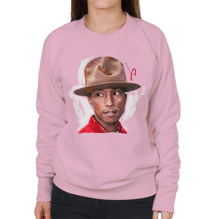 Sidney Maurer Original Portrait Of Pharrel Williams Hat Womens Sweatshirt - Small / Light Pink - Womens Sweatshirt