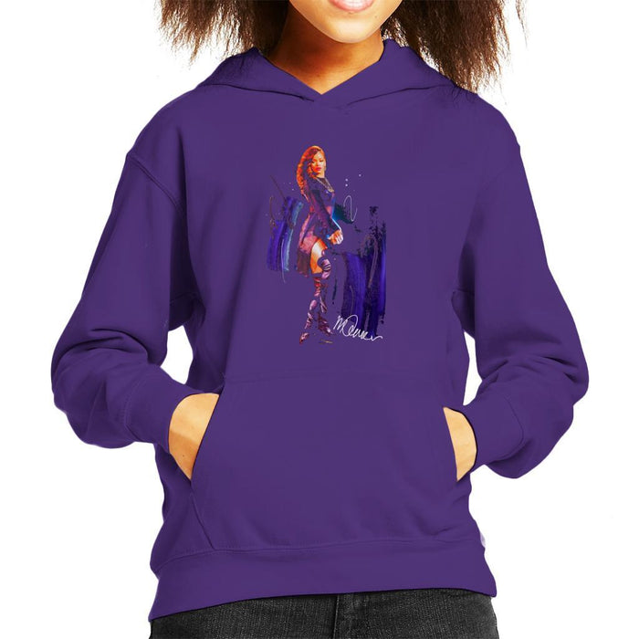 Sidney Maurer Original Portrait Of Rihanna Long Boots Kids Hooded Sweatshirt - X-Small (3-4 yrs) / Purple - Kids Boys Hooded Sweatshirt