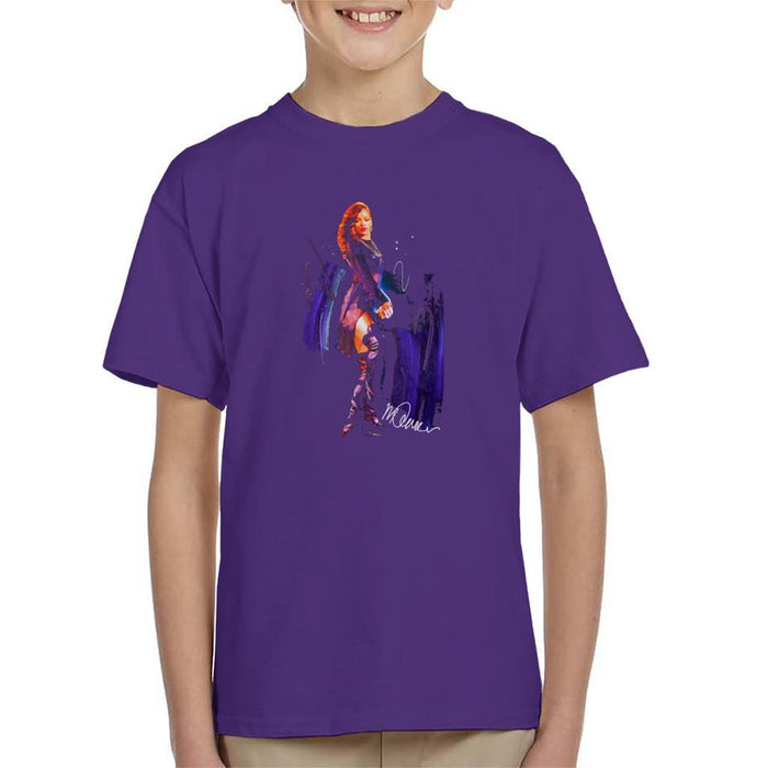 Sidney Maurer Original Portrait Of Rihanna Long Boots Kids T-Shirt - X-Small (3-4 yrs) / Purple - Kids Boys T-Shirt