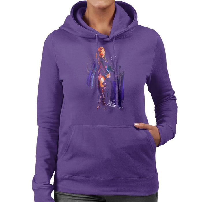 Sidney Maurer Original Portrait Of Rihanna Long Boots Womens Hooded Sweatshirt - Small / Purple - Womens Hooded Sweatshirt