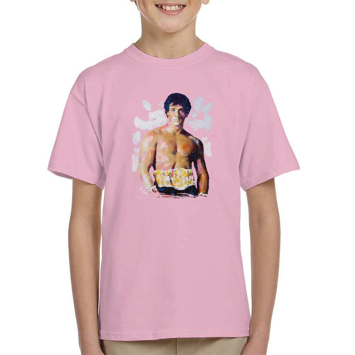 Sidney Maurer Original Portrait Of Sylvester Stallone Belt Kids T-Shirt - X-Small (3-4 yrs) / Light Pink - Kids Boys T-Shirt