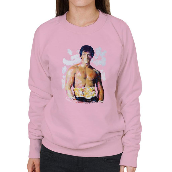 Sidney Maurer Original Portrait Of Sylvester Stallone Belt Womens Sweatshirt - Small / Light Pink - Womens Sweatshirt