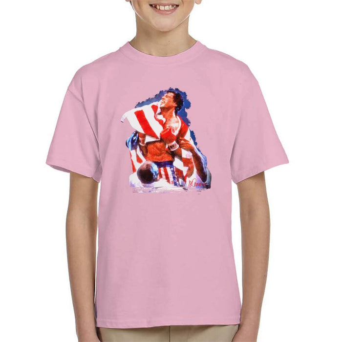 Sidney Maurer Original Portrait Of Sylvester Stallone Rocky IV Kids T-Shirt - X-Small (3-4 yrs) / Light Pink - Kids Boys T-Shirt