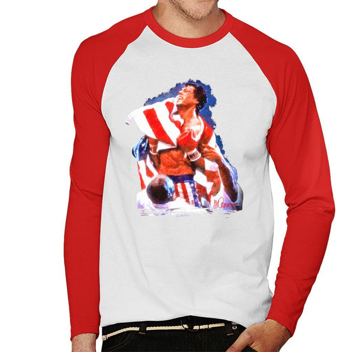 Sidney Maurer Original Portrait Of Sylvester Stallone Rocky IV Mens Baseball Long Sleeved T-Shirt - Mens Baseball Long Sleeved T-Shirt