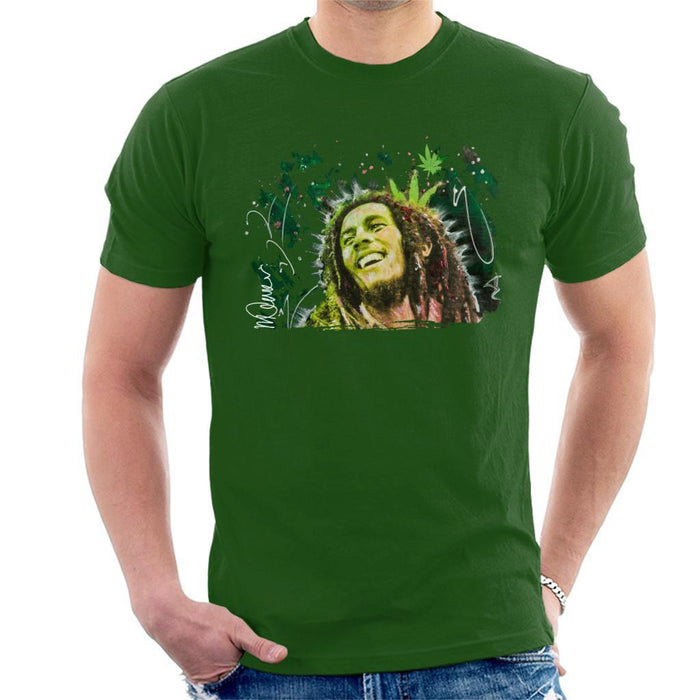 Sidney Maurer Original Portrait Of Bob Marley Smile Mens T-Shirt - Small / Bottle Green - Mens T-Shirt