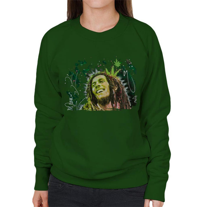 Sidney Maurer Original Portrait Of Bob Marley Smile Womens Sweatshirt - Small / Bottle Green - Womens Sweatshirt