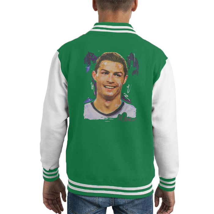 Sidney Maurer Original Portrait Of Cristiano Ronaldo Closeup Kids Varsity Jacket - Kids Boys Varsity Jacket