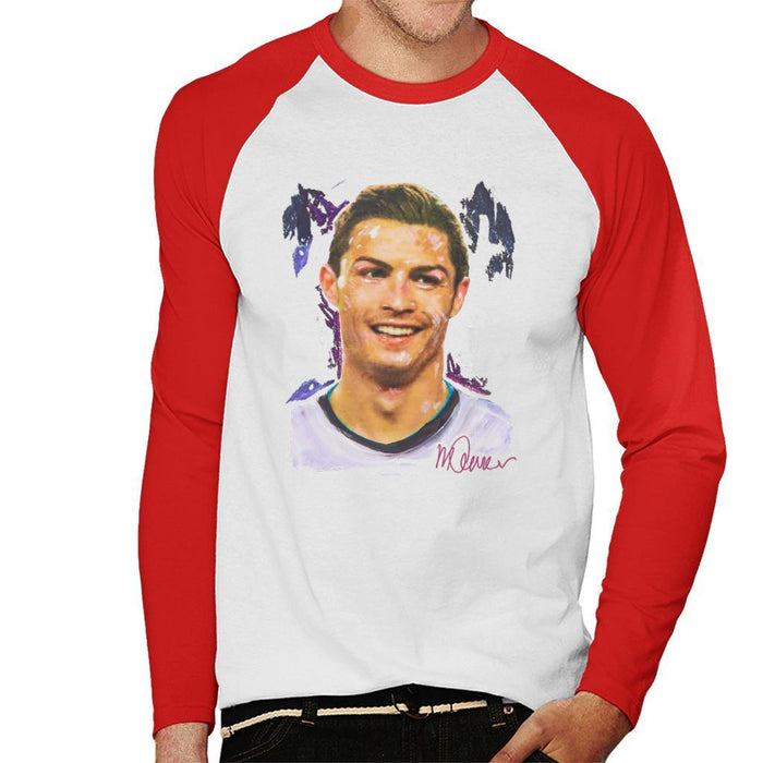 Sidney Maurer Original Portrait Of Cristiano Ronaldo Closeup Mens Baseball Long Sleeved T-Shirt - Mens Baseball Long Sleeved T-Shirt