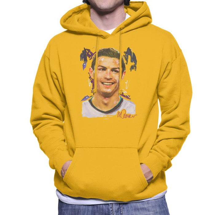 Sidney Maurer Original Portrait Of Cristiano Ronaldo Closeup Mens Hooded Sweatshirt - Small / Gold - Mens Hooded Sweatshirt