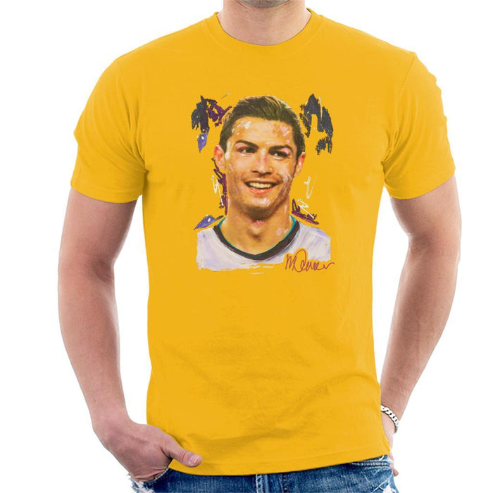 Sidney Maurer Original Portrait Of Cristiano Ronaldo Closeup Mens T-Shirt - Small / Gold - Mens T-Shirt
