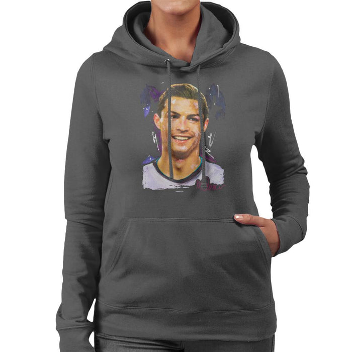 Sidney Maurer Original Portrait Of Cristiano Ronaldo Closeup Womens Hooded Sweatshirt - Womens Hooded Sweatshirt