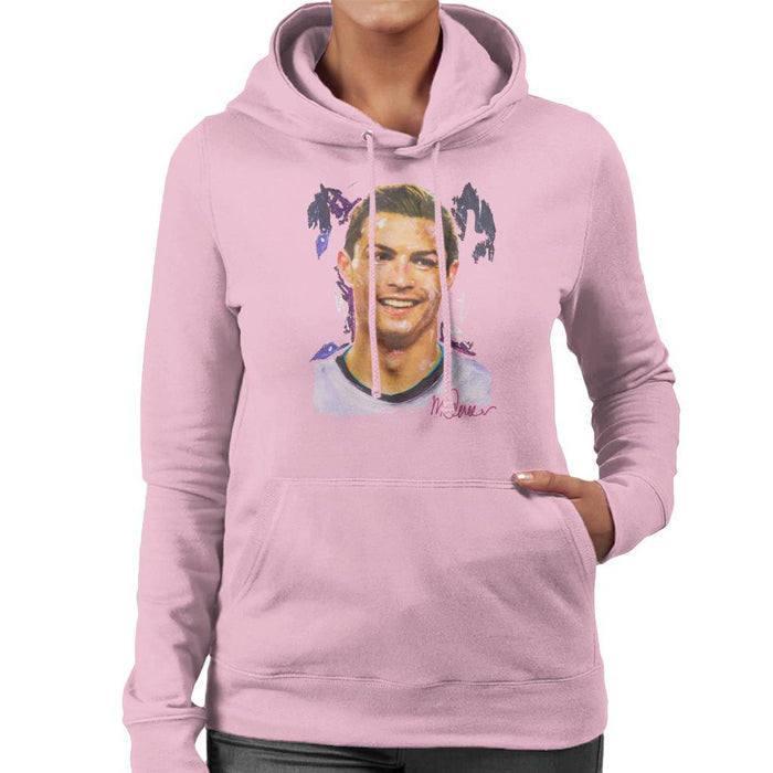 Sidney Maurer Original Portrait Of Cristiano Ronaldo Closeup Womens Hooded Sweatshirt - Small / Light Pink - Womens Hooded Sweatshirt