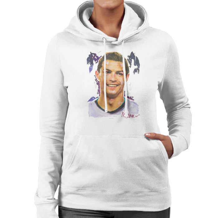 Sidney Maurer Original Portrait Of Cristiano Ronaldo Closeup Womens Hooded Sweatshirt - Womens Hooded Sweatshirt