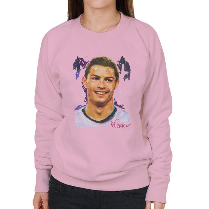 Sidney Maurer Original Portrait Of Cristiano Ronaldo Closeup Womens Sweatshirt - Small / Light Pink - Womens Sweatshirt