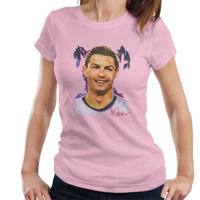 Sidney Maurer Original Portrait Of Cristiano Ronaldo Closeup Womens T-Shirt - Small / Light Pink - Womens T-Shirt