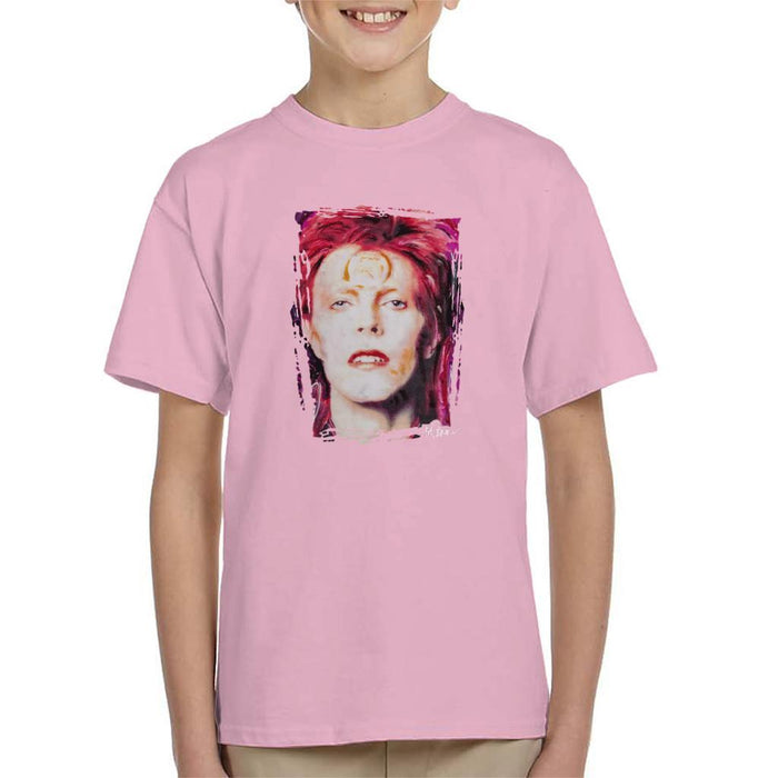 Sidney Maurer Original Portrait Of David Bowie Red Hair Kids T-Shirt - X-Small (3-4 yrs) / Light Pink - Kids Boys T-Shirt