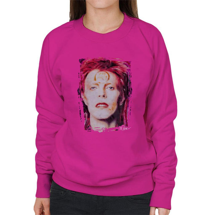 Sidney Maurer Original Portrait Of David Bowie Red Hair Womens Sweatshirt - Small / Hot Pink - Womens Sweatshirt