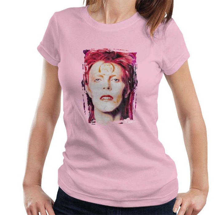 Sidney Maurer Original Portrait Of David Bowie Red Hair Womens T-Shirt - Small / Light Pink - Womens T-Shirt