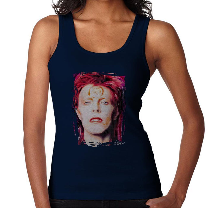 Sidney Maurer Original Portrait Of David Bowie Red Hair Womens Vest - Small / Navy Blue - Womens Vest