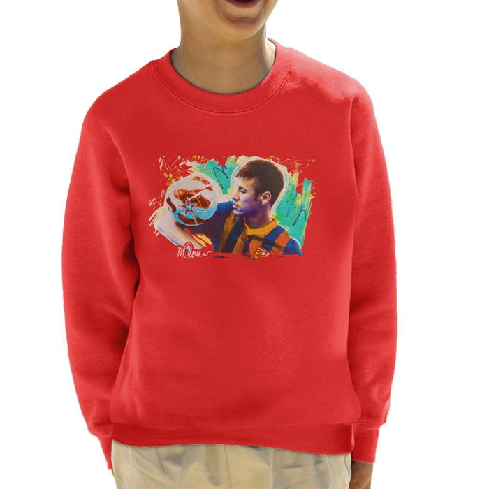 Sidney Maurer Original Portrait Of Neymar Barcelona Kids Sweatshirt - Kids Boys Sweatshirt