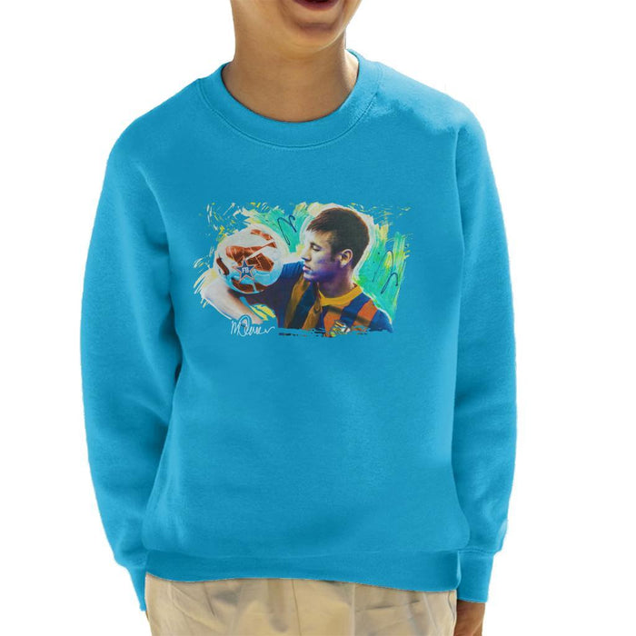 Sidney Maurer Original Portrait Of Neymar Barcelona Kids Sweatshirt - Kids Boys Sweatshirt