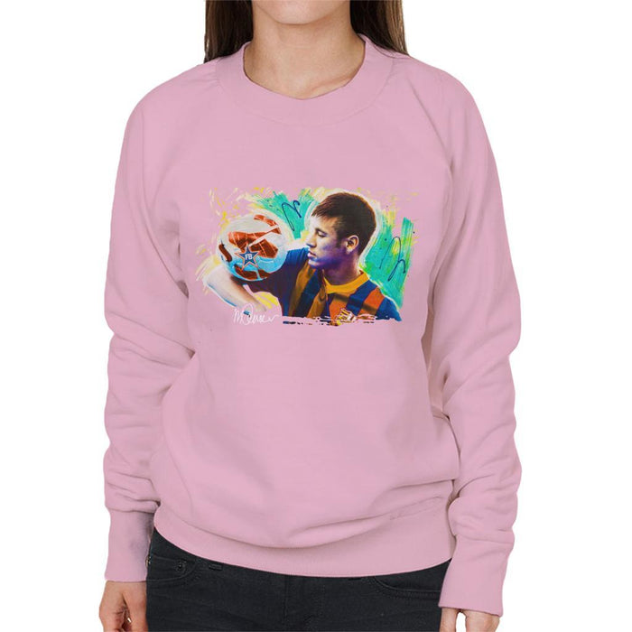 Sidney Maurer Original Portrait Of Neymar Barcelona Womens Sweatshirt - Small / Light Pink - Womens Sweatshirt