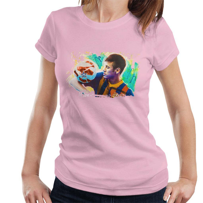 Sidney Maurer Original Portrait Of Neymar Barcelona Womens T-Shirt - Small / Light Pink - Womens T-Shirt