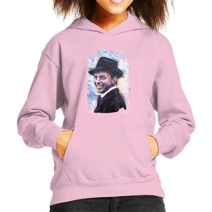 Sidney Maurer Original Portrait Of Frank Sinatra Hat Kids Hooded Sweatshirt - X-Small (3-4 yrs) / Light Pink - Kids Boys Hooded Sweatshirt