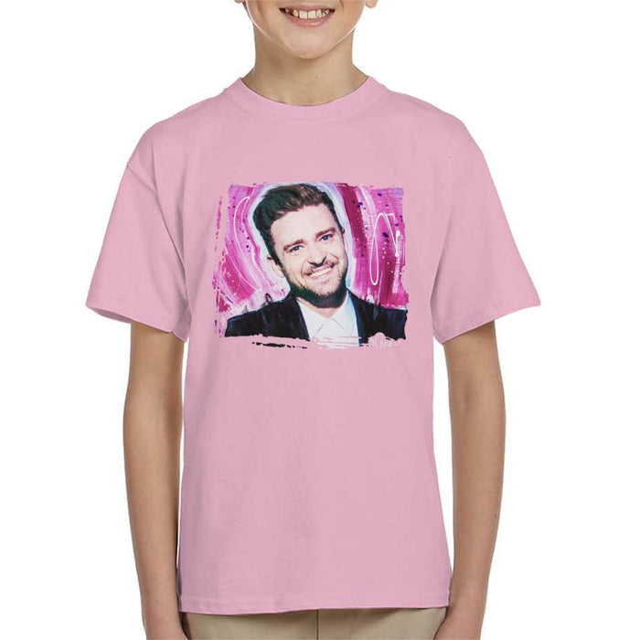 Sidney Maurer Original Portrait Of Justin Timberlake Smile Kids T-Shirt - Kids Boys T-Shirt