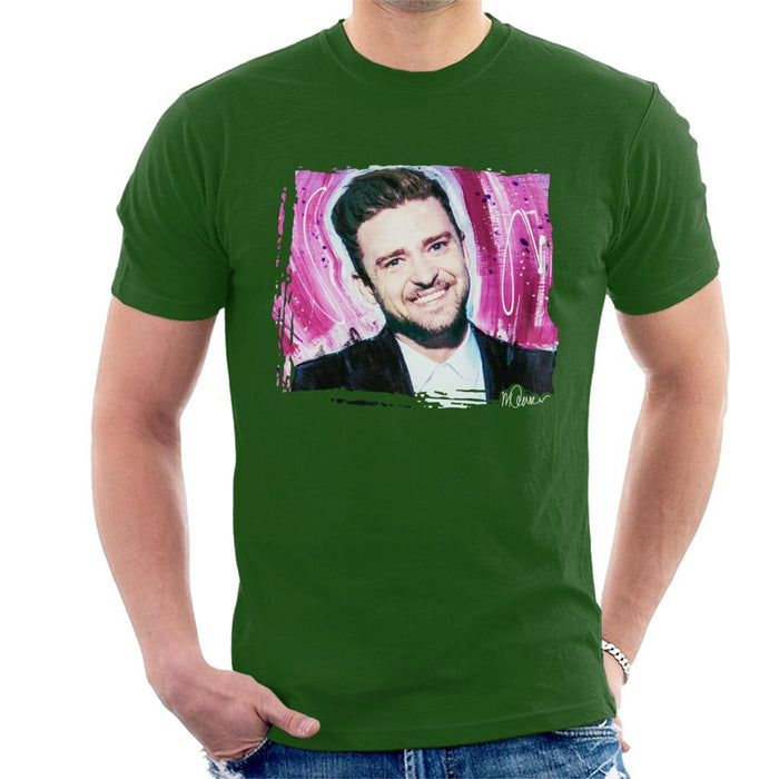 Sidney Maurer Original Portrait Of Justin Timberlake Smile Mens T-Shirt - Mens T-Shirt