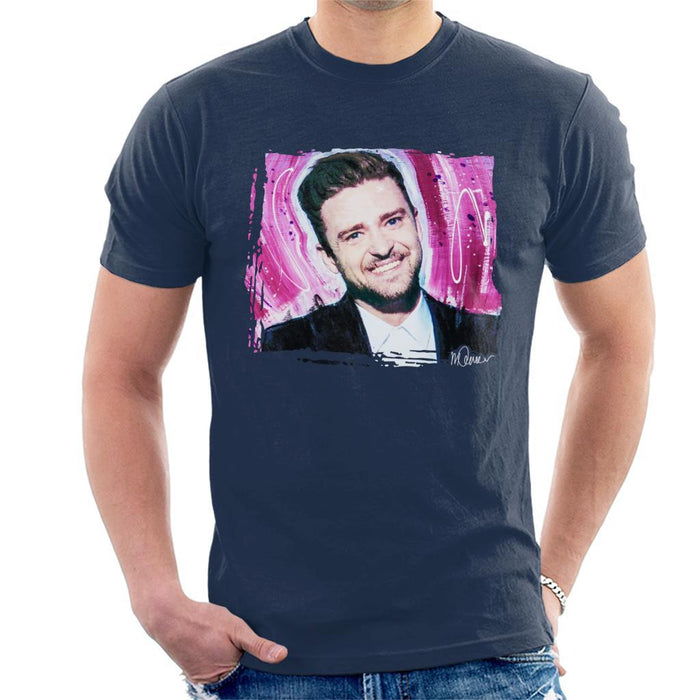 Sidney Maurer Original Portrait Of Justin Timberlake Smile Mens T-Shirt - Mens T-Shirt